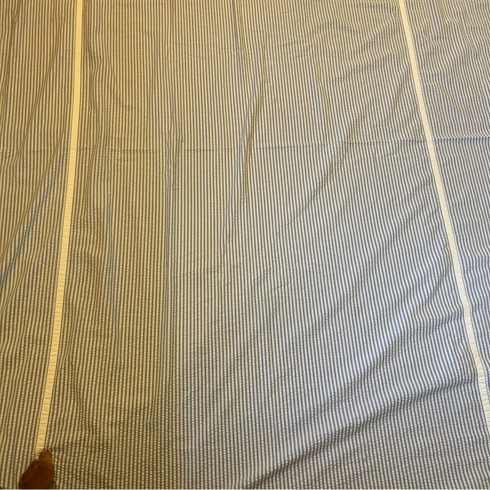 Cuddledown Sheet King Flat 100% Cotton Seersucker Blue Striped Portugal